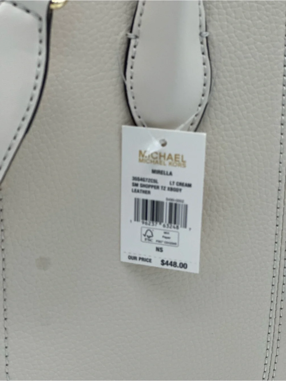 Michael Kors Cream Leather Satchel with Logo Strap and MK Charm